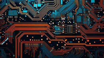 AI. Circuit board. Central Computer Processors CPU concept. Neural network AI generated art