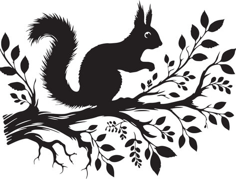 squirrel on a branch silhouette illustration 
