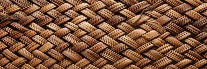 Panoramic background with knotted wicker pattern in brown colors