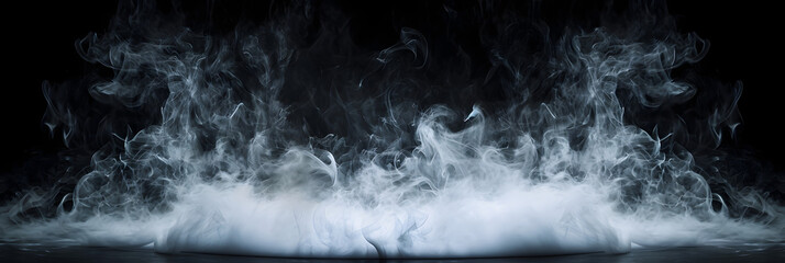 Real smoke exploding outwards with empty center. Dramatic smoke or fog effect for spooky Halloween background. - obrazy, fototapety, plakaty