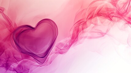 Abstract pink and white heart background with smoky swirls and copy space