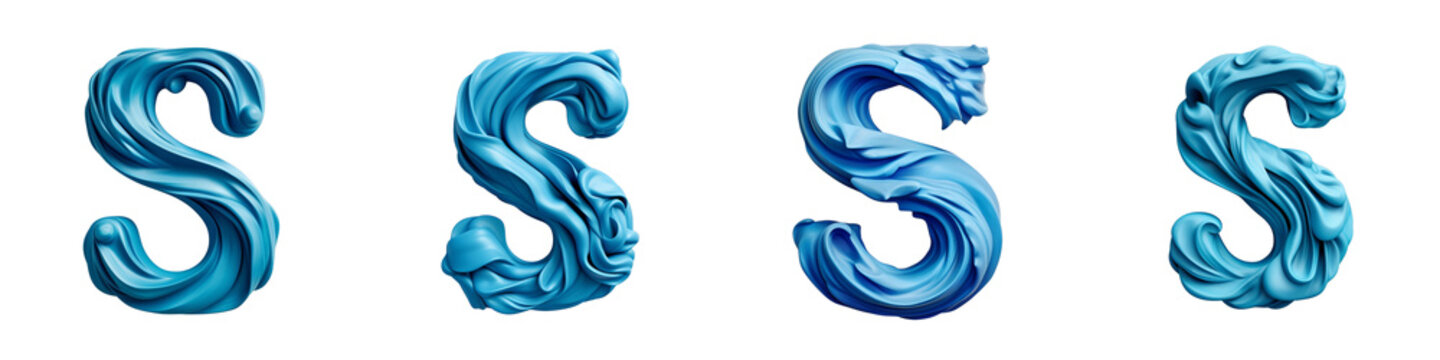 Blue Plasticine style lettering, alphabet, logotype, letter S isolated on a transparent background