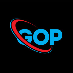 GOP logo. GOP letter. GOP letter logo design. Initials GOP logo linked with circle and uppercase monogram logo. GOP typography for technology, business and real estate brand.