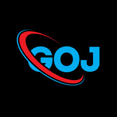 GOJ logo. GOJ letter. GOJ letter logo design. Initials GOJ logo linked with circle and uppercase monogram logo. GOJ typography for technology, business and real estate brand.