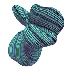 Abstract, fluid and colorful 3D element on transparent background. Modern and contemporary feel. Metallic, iridescent and reflective with shades of green, cyan, blue, black