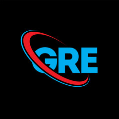 Fototapeta na wymiar GRE logo. GRE letter. GRE letter logo design. Initials GRE logo linked with circle and uppercase monogram logo. GRE typography for technology, business and real estate brand.