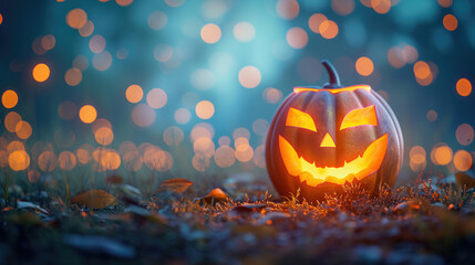 Halloween pumpkin on bokeh background.