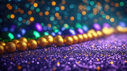 A close up of a purple and gold mardi gras