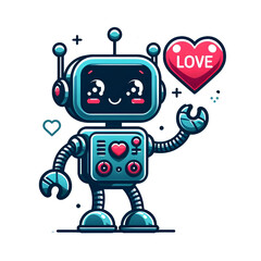Design of a friendly and in love robot on a white background