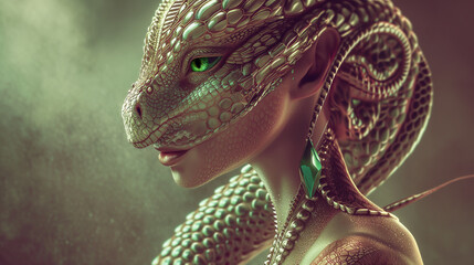 Portrait of a gorgeous humanized dragon, fantasy character