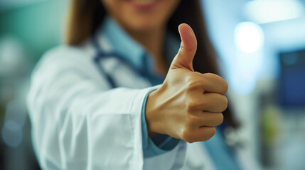 female doctor with thumbs up close-up