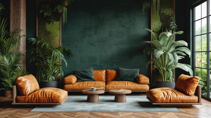 A living room filled with lots of green plants - Powered by Adobe