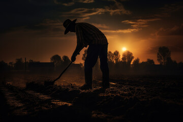 Obraz premium Photo of agricultural farm worker silhouette in dark ambiance