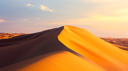 Fototapeta na wymiar Golden Sand Dunes in Desert at Sunset