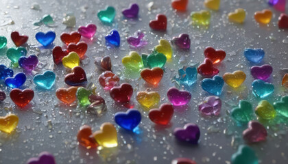 Fototapeta na wymiar Rainbow Glass Hearts on Transparent Background