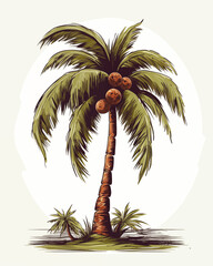 Coconut tree on the white background, illustration (generated using Artificial Intelligence).