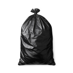 Black garbage bag isolated on white background.