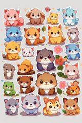 A photo of kawai cute animals vector stickers Generative AI