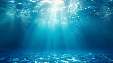 Underwater Ocean - Blue Abyss With Sunlight - Diving And Scuba Background - obrazy, fototapety, plakaty