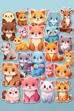 A photo of kawai cute animals vector stickers Generative AI