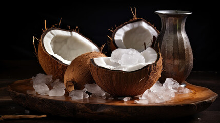 Fototapeta na wymiar Photo of coconut in front of dark background
