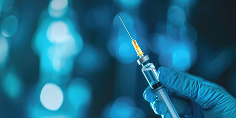 Doctor holding syringe with needle. Healthcare and medicine vaccination concept