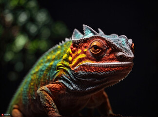 Obraz premium Colorful Chameleon in Darkness