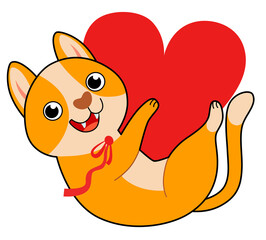 Playful red cat with big heart. Valentine's Day Sticker