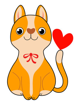  Cute red cat with red heart. Valentine's Day Sticker