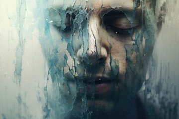Photo of crying sad person and tears abstract