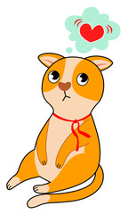 Sad red cat with a heart. Valentine's Day Sticker