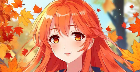 a super cute anime girl with beautiful details,,long shiny red hairs,