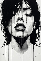 Photo of crying sad person and tears surreal