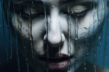 Photo of crying sad person and tears surreal - obrazy, fototapety, plakaty