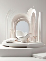 Conceptual architecture interior space, model in white materials and studio photography