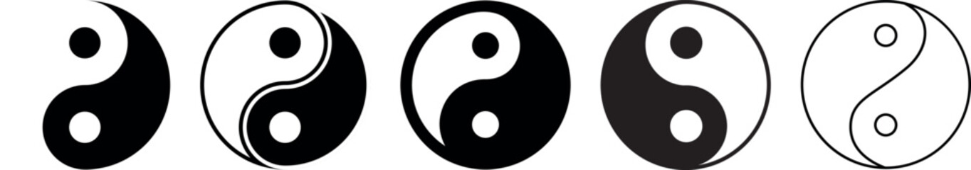 Yin Yang icon set, symbol of harmony and balance. Vector set of black and white yin and yang symbols. Vector illustration - obrazy, fototapety, plakaty