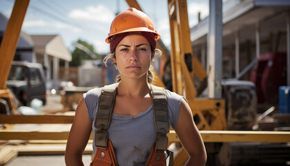Photo of female construction worker in safety helmet