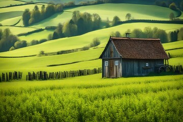 rural landscape with meadows an mountains
