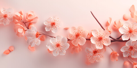 Pink flowers on a pink background, There are many pink flowers on a branch on a white surface generative ai

