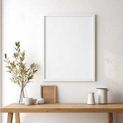 White Scandinavian farmhouse kitchen mockup interior background