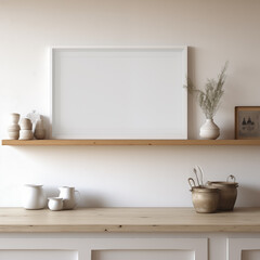 White Scandinavian farmhouse kitchen mockup interior background