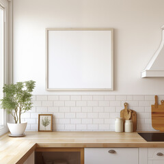 White Scandinavian farmhouse kitchen mockup interior background