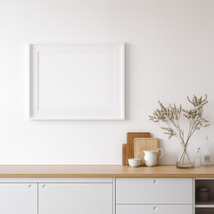 White Scandinavian farmhouse kitchen mockup interior background