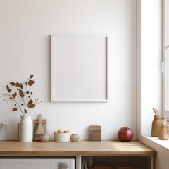 White Scandinavian farmhouse kitchen mockup interior background