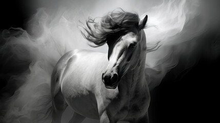Obraz na płótnie Canvas Photo of horse, black and white minimal abstract style