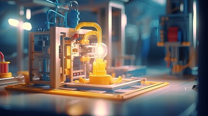 3d printer printing toys blur background modern technology futuristic manufacturing