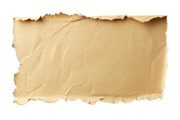 Blank, brown sheet of paper, rectangular shape. On transparent background. Ripped, jagged page. With empty space for text.