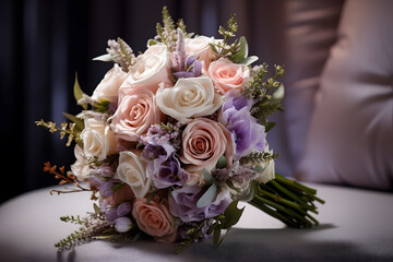 Bridal bouquet with pink, white and mauve flowers