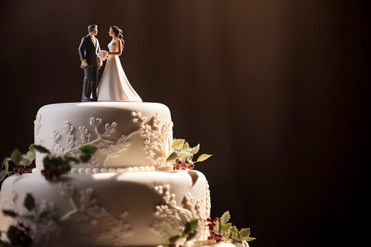 Wedding cake with bride and groom dolls