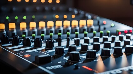 Fototapeta premium audio mixing board, sound engineering, studio recording session, music producer in studio